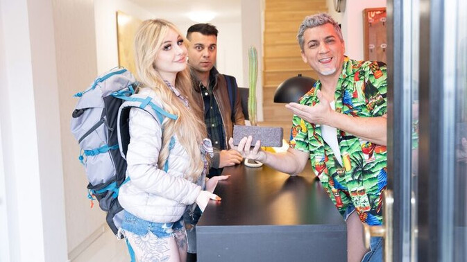 Fake Hostel - Steve Q - Don Diego - Baby Kxtten - British Blonde's Threesome BJ Adventure / 12.03.2023